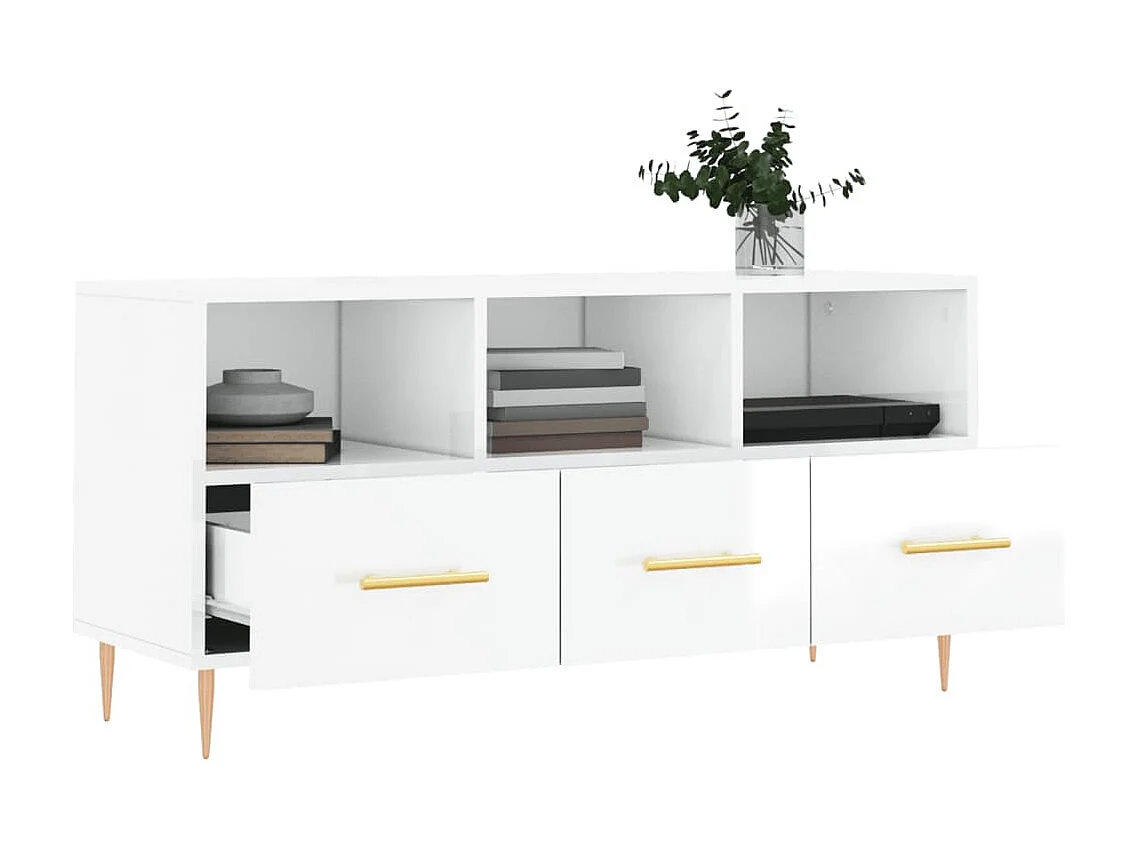 Meuble TV Blanc brillant 102x36x50 cm Bois d'ingénierie BE99851