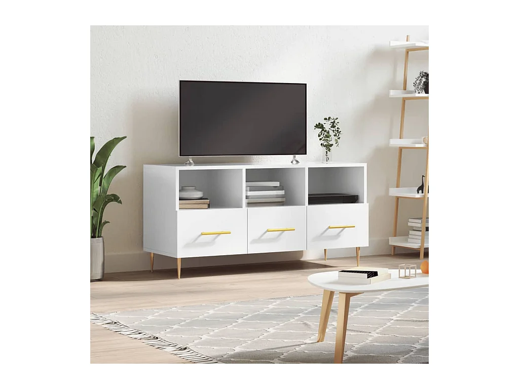 Meuble TV Blanc brillant 102x36x50 cm Bois d'ingénierie BE99851