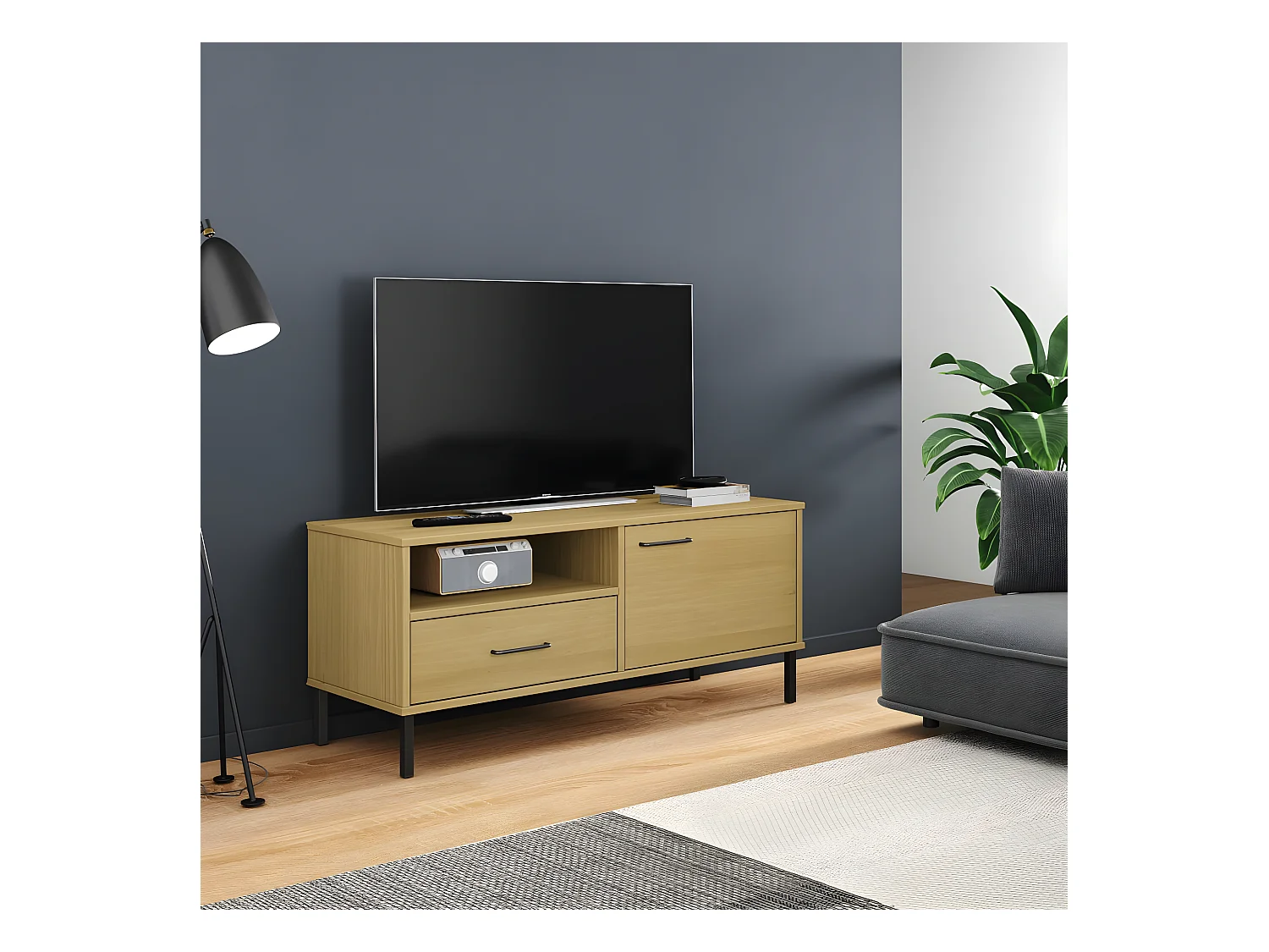 Meuble TV avec pieds en métal Marron Bois de pin massif BE97404