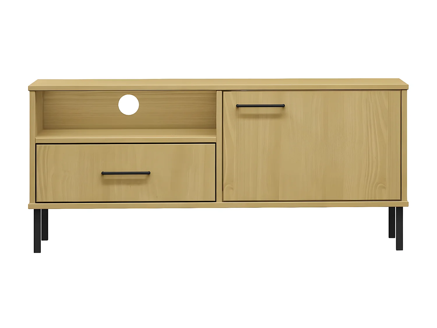 Meuble TV avec pieds en métal Marron Bois de pin massif BE97404