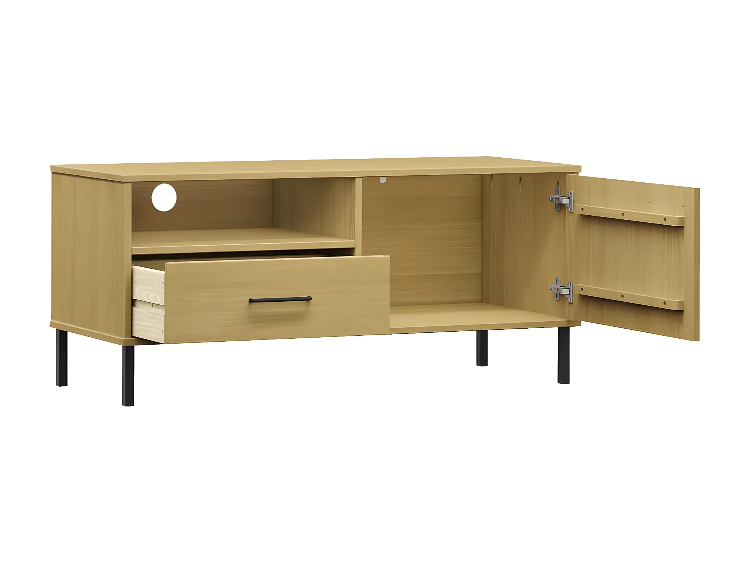 Meuble TV avec pieds en métal Marron Bois de pin massif BE97404