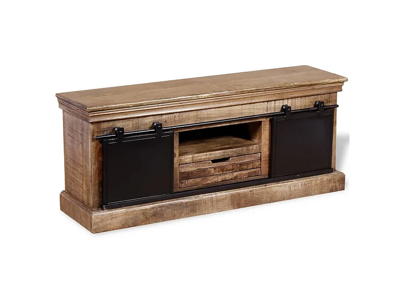 Meuble TV avec 2 portes coulissantes Bois de manguier massif BE65027