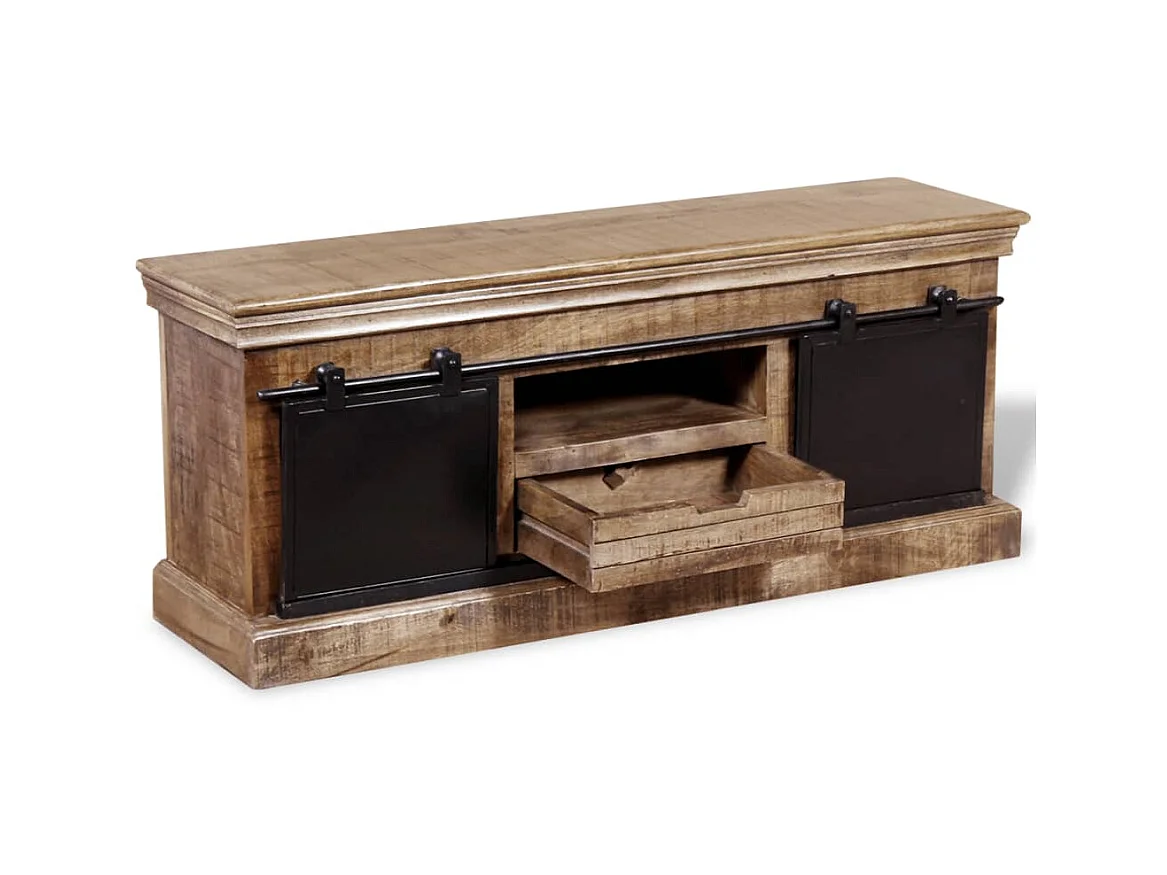 Mueble TV 2 puertas correderas madera maciza mango 110x30x45 cm ES37968