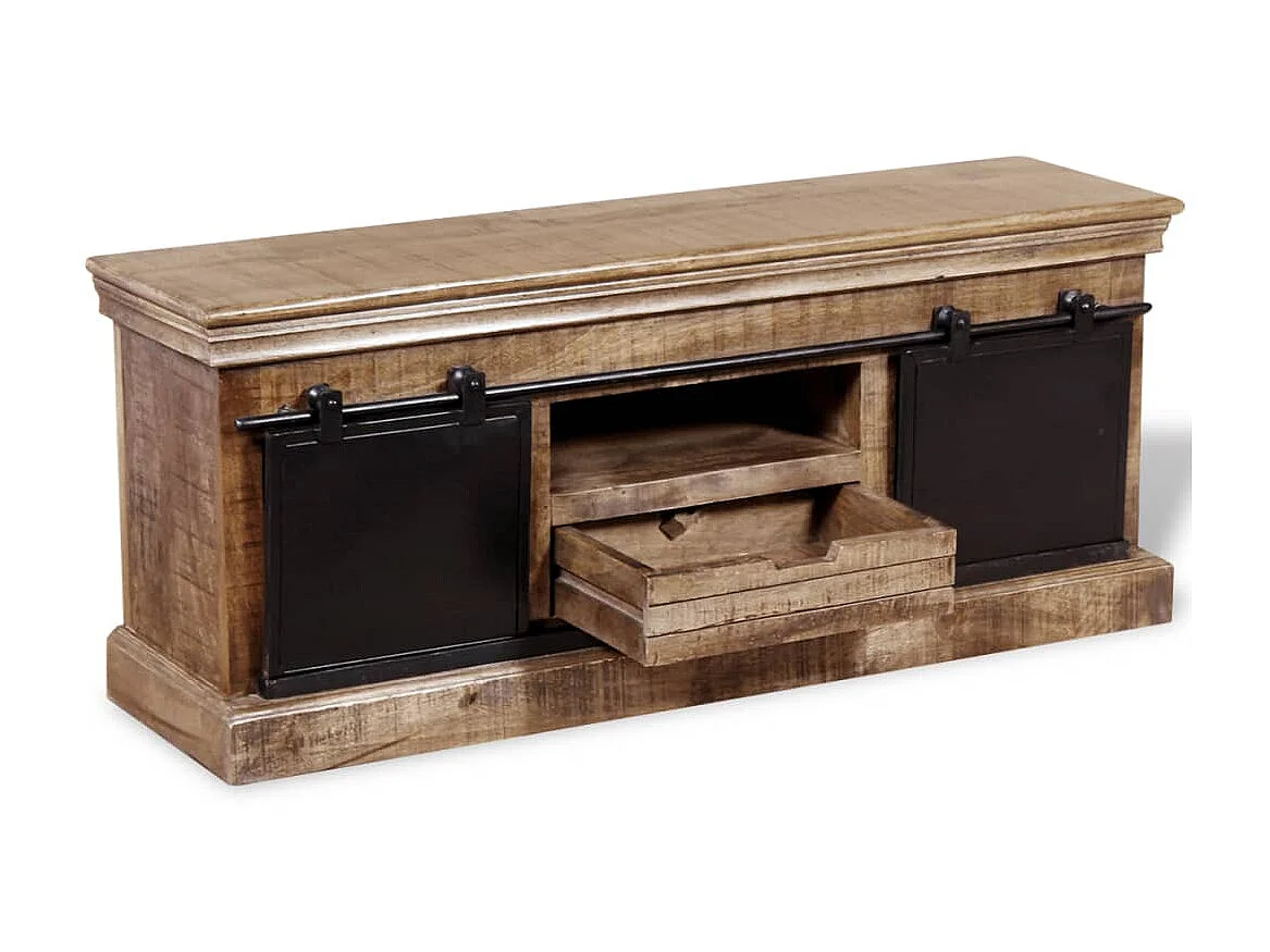 Meuble TV avec 2 portes coulissantes Bois de manguier massif BE65027