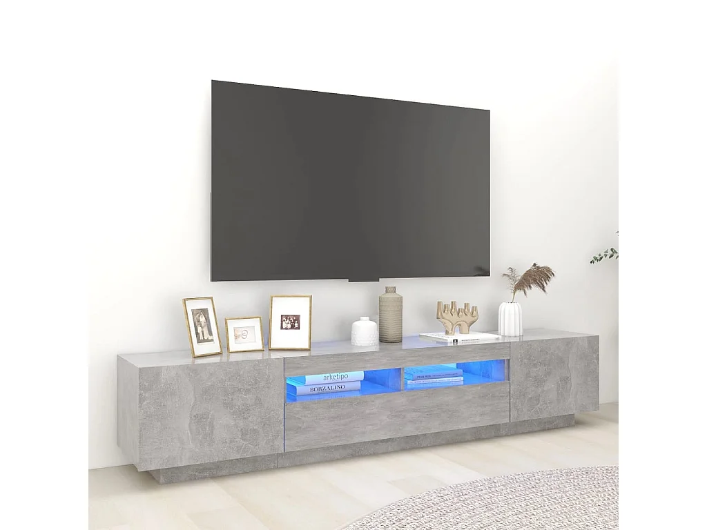 Meuble TV avec lumières LED Gris béton 200x35x40 cm BE64958