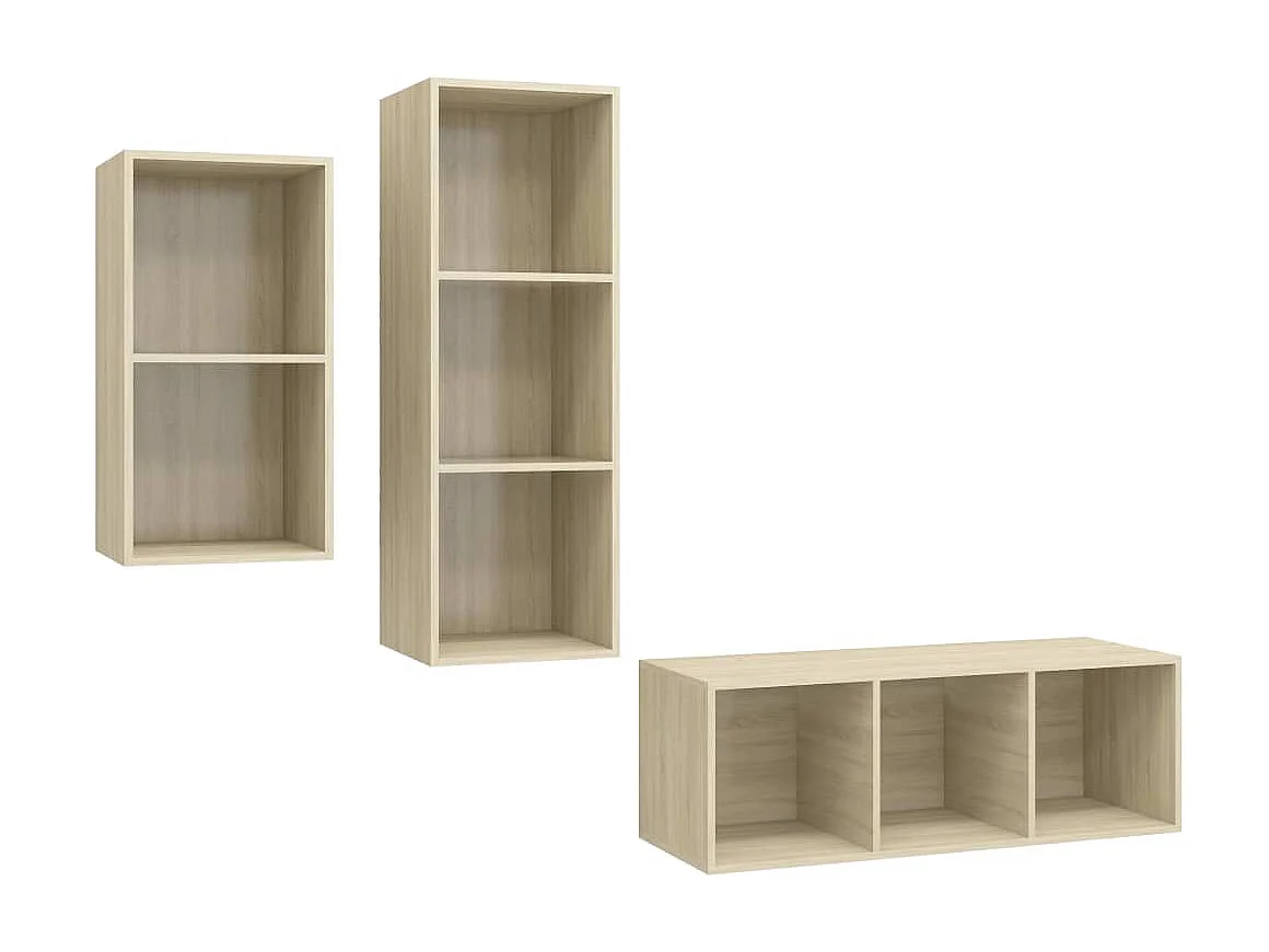 3 pcs conjunto móveis de TV derivados madeira carvalho sonoma PT885168