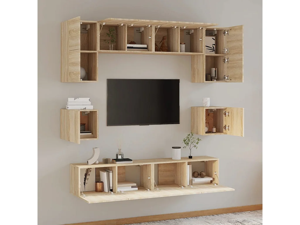 Conjunto móveis de TV 8 pcs madeira processada carvalho sonoma PT784326