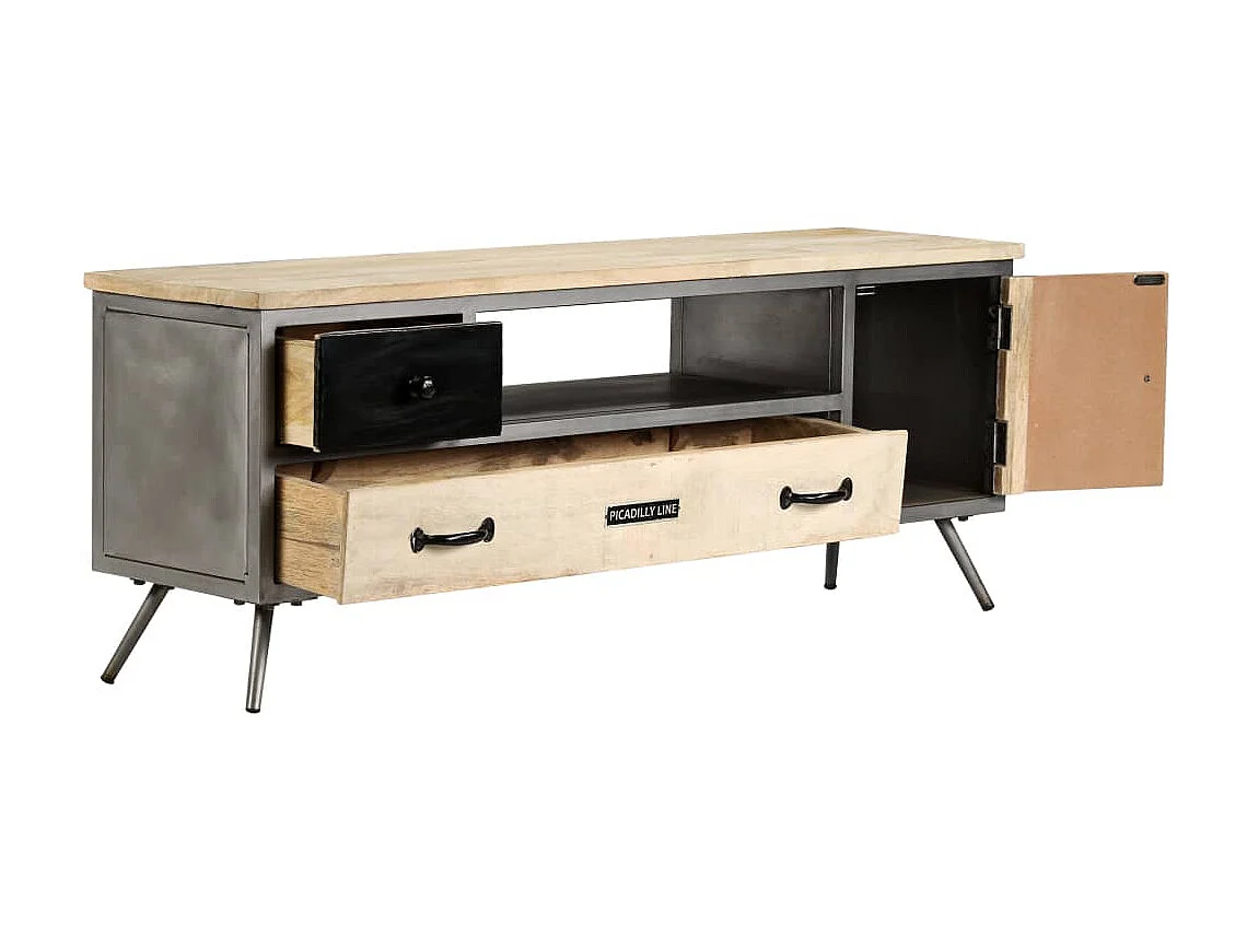 Meuble TV Bois de manguier massif et acier 120 x 30 x 45 cm BE28860