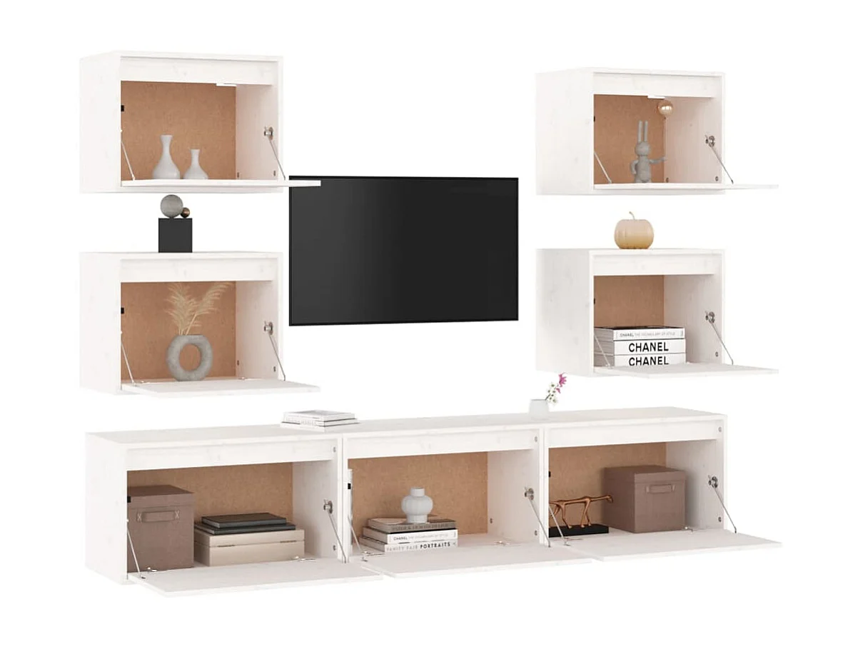 Muebles para TV 7 piezas madera maciza de pino blanco ES30979