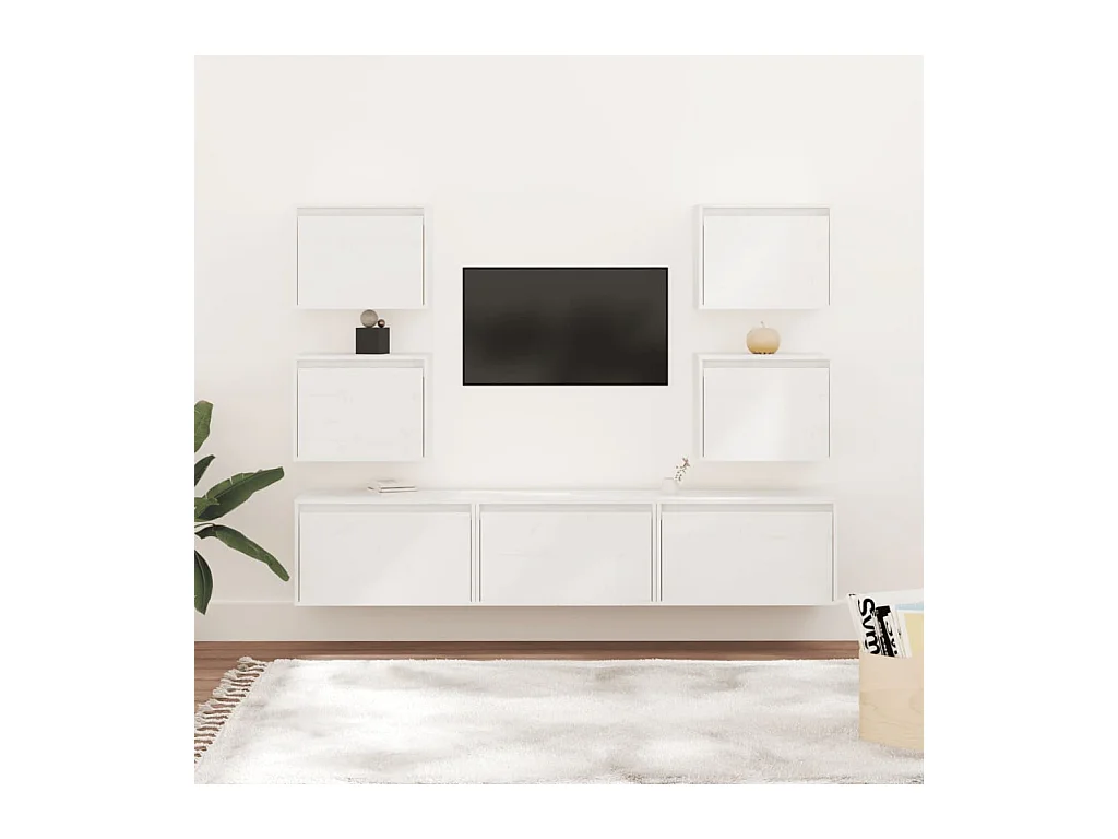7 pcs Meubles TV Blanc Bois massif de pin BE85860