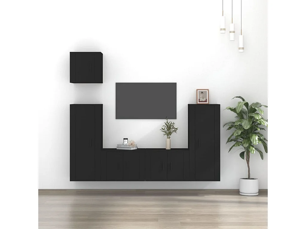 Meubles TV 5 pcs Noir Bois d'ingénierie BE98538