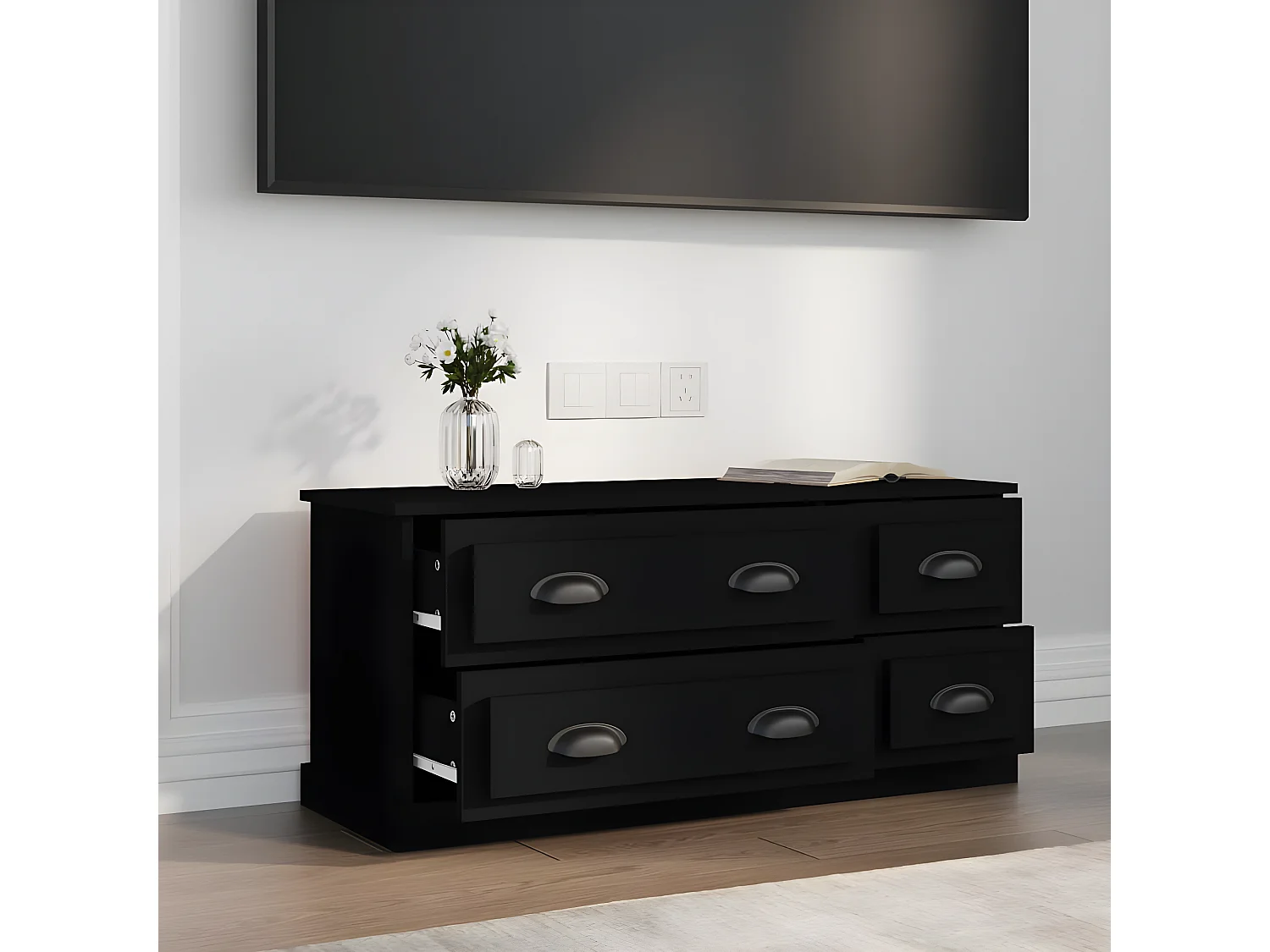 Meuble TV Noir 100x35,5x45 cm bois d'ingénierie BE29811