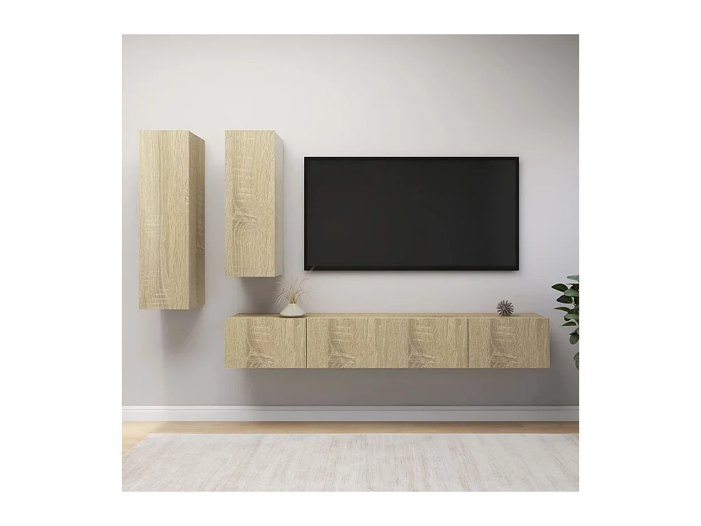 4-tlg. TV-Schrank-Set,TV-Möbel Sonoma-Eiche Holzwerkstoff -gkd984349
