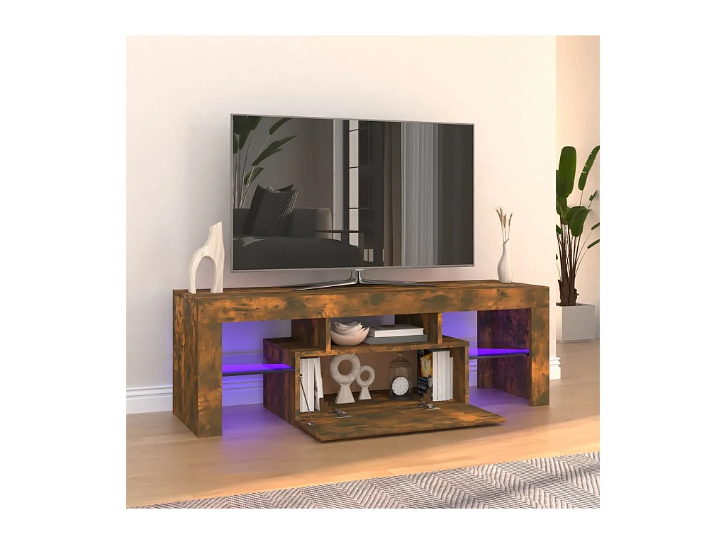 Meuble TV avec lumières LED chêne fumé 120x35x40 cm BE40719