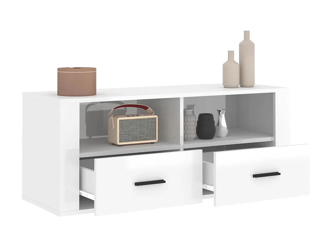 Tv-meubel 100x35x40 cm bewerkt hout hoogglans wit NL334366