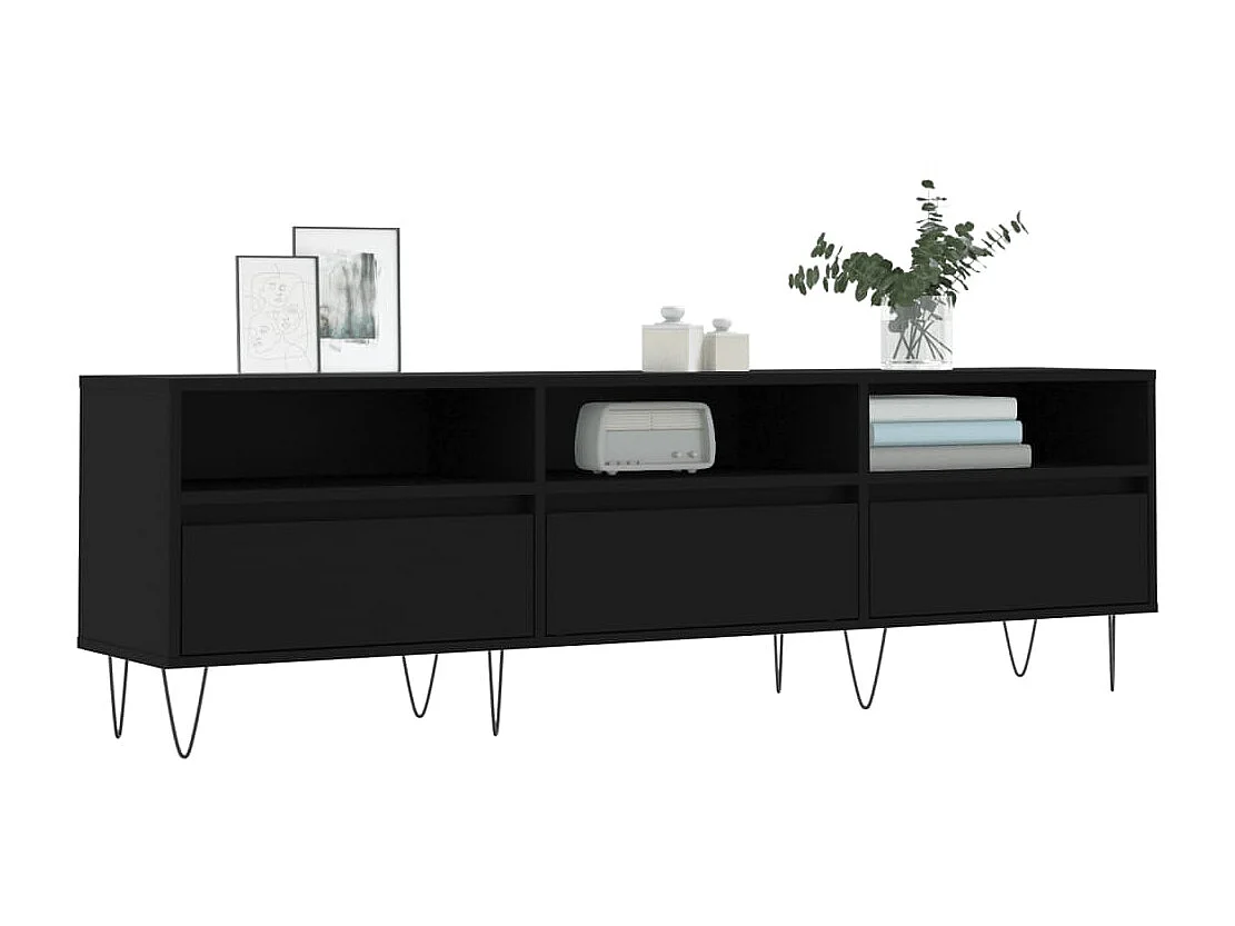Meuble TV noir 150x30x44,5 cm bois d'ingénierie BE76143