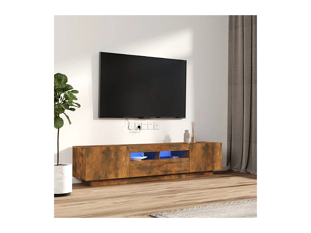 Ensemble de meubles TV avec lumières LED 2 pcs Chêne fumé BE43060