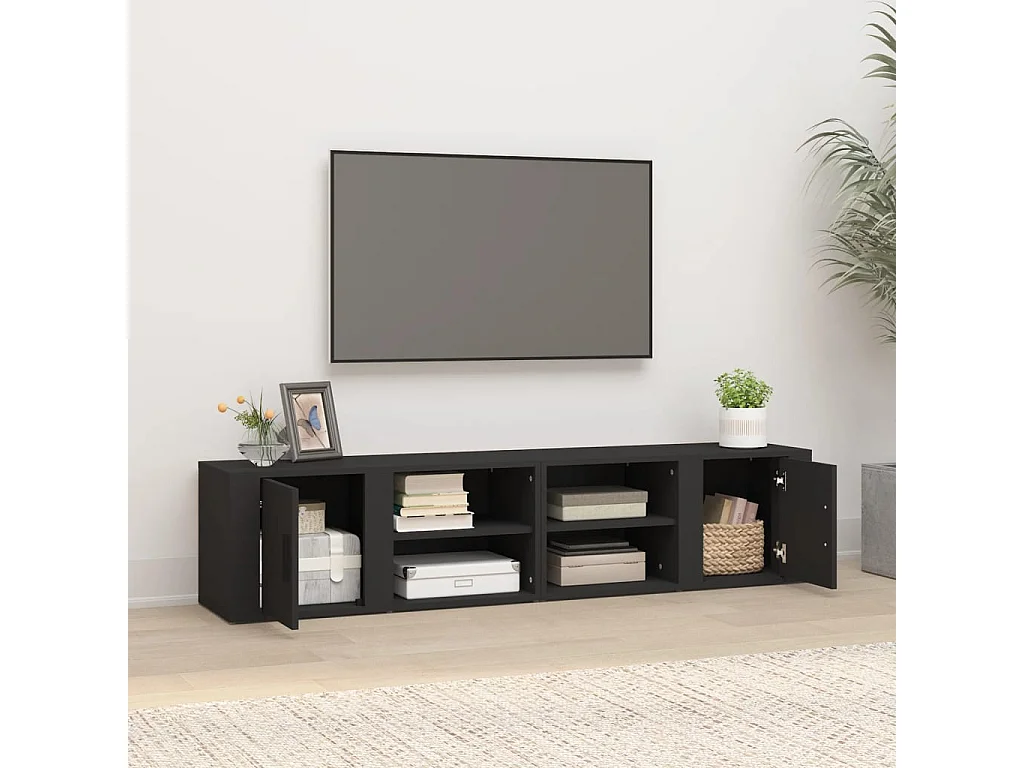 2 pcs Meubles TV Noir 80x31,5x36 cm Bois d'ingénierie BE57520