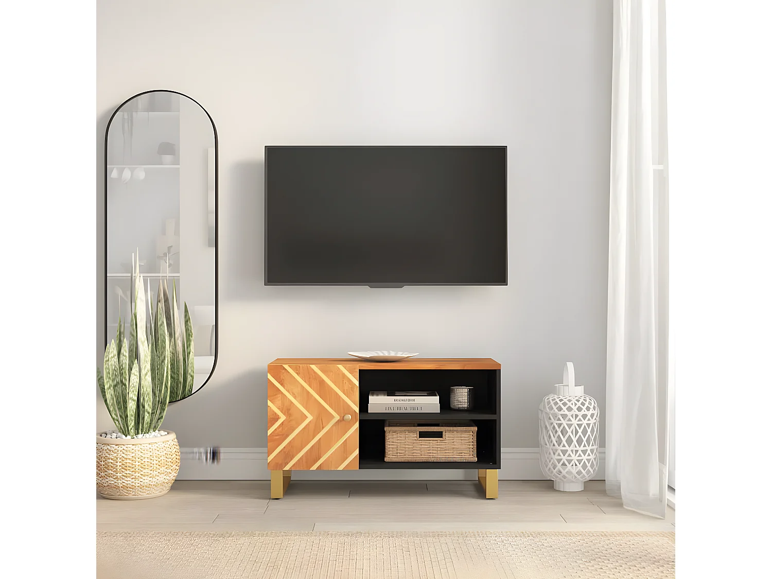 Mueble de TV madera de mango marrón negro 80x31,5x46 cm ES84017