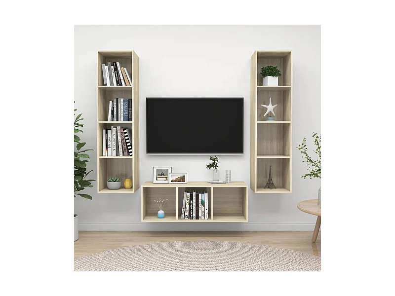 3-tlg. TV-Schrank-Set,TV-Möbel Sonoma-Eiche Holzwerkstoff -gkd487284