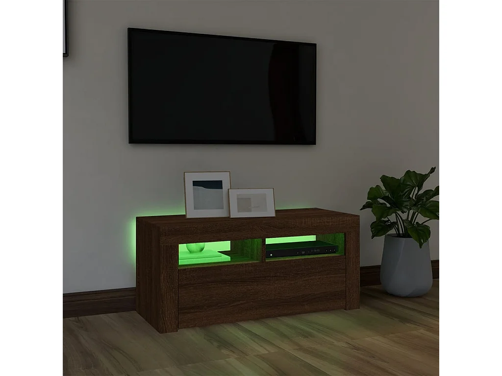 Tv-meubel met LED-verlichting 90x35x40 cm bruin eikenkleur NL21802
