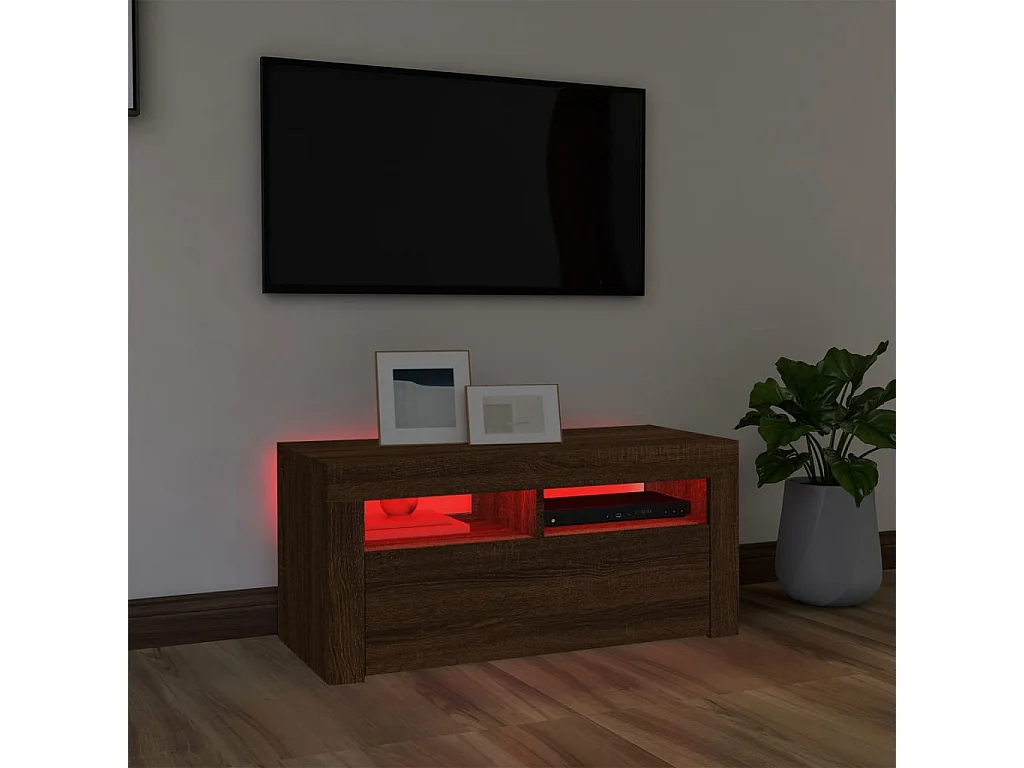 Tv-meubel met LED-verlichting 90x35x40 cm bruin eikenkleur NL21802