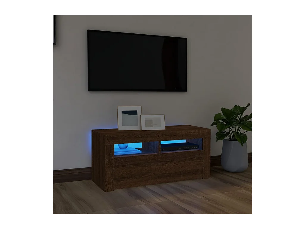 Tv-meubel met LED-verlichting 90x35x40 cm bruin eikenkleur NL21802