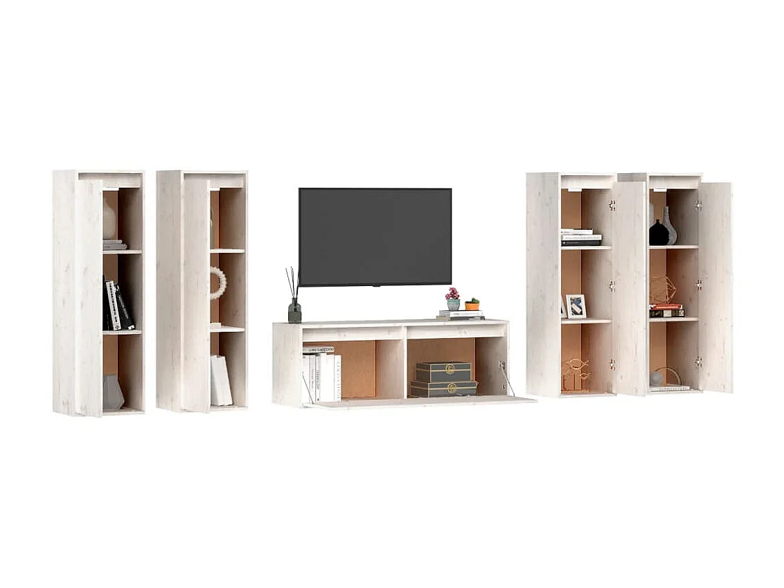 5 Stk.TV-Schränke,TV-Möbel Weiß Massivholz Kiefer -gkd129763