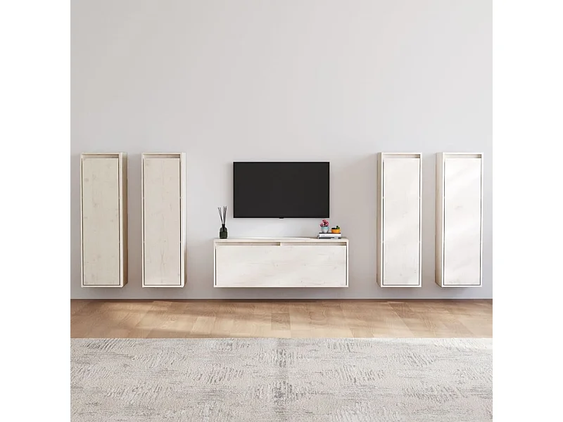 5 pcs Meubles TV Blanc Bois massif de pin BE77045
