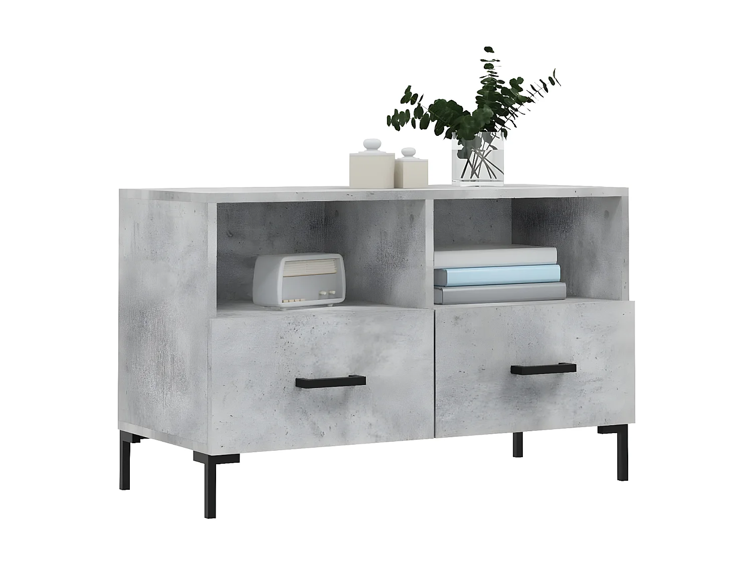 Meuble TV BEis béton 80x36x50 cm Bois d'ingénierie BE79035