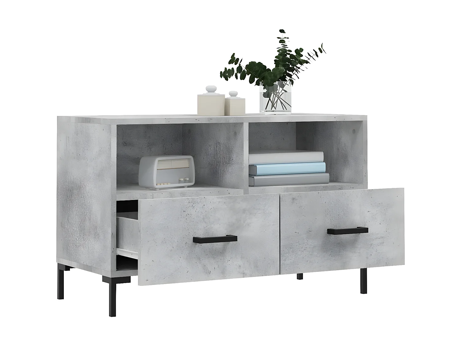 Meuble TV BEis béton 80x36x50 cm Bois d'ingénierie BE79035