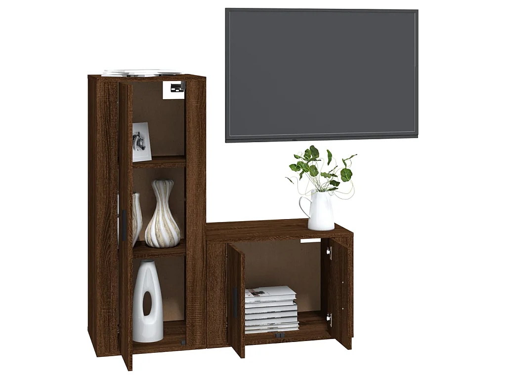 Set de muebles para TV 2 pzas madera contrachapada roble marrón ES43021