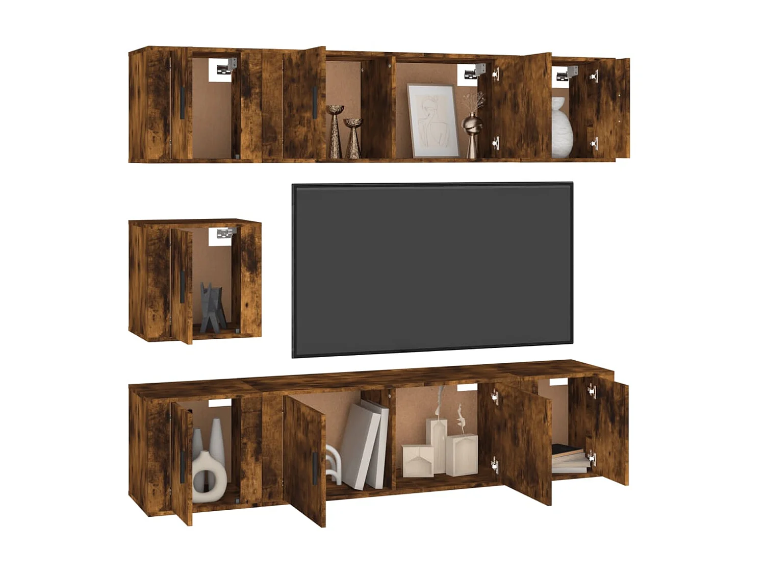 7-delige Tv-meubelset bewerkt hout gerookt eikenkleurig NL13225