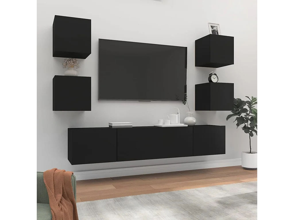 6-tlg. TV-Schrank-Set,TV-Möbel Schwarz Holzwerkstoff -gkd72647