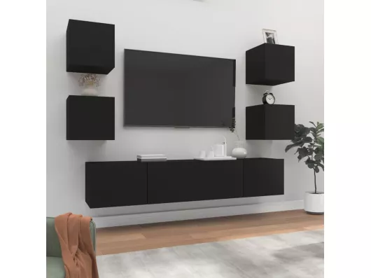 Kauf Unique 6-tlg. TV-Schrank-Set,TV-Möbel Schwarz Holzwerkstoff -gkd72647