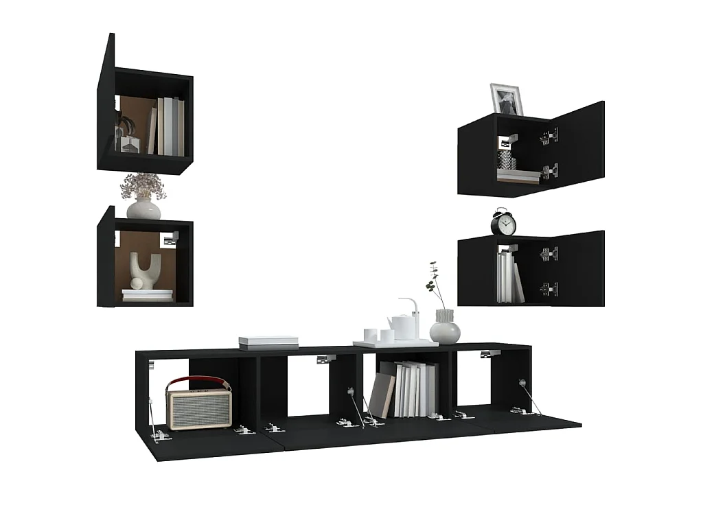 Meubles TV 6 pcs Noir Bois d'ingénierie BE52371