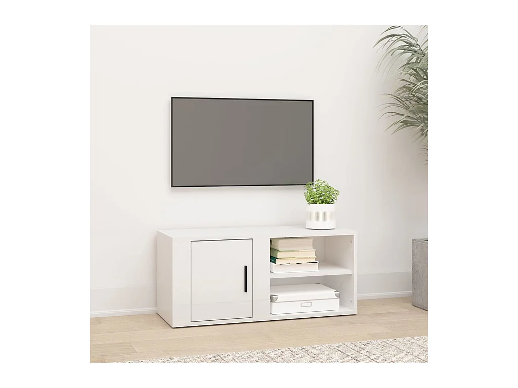 Meuble TV Blanc brillant 80x31,5x36 cm Bois d'ingénierie BE21542