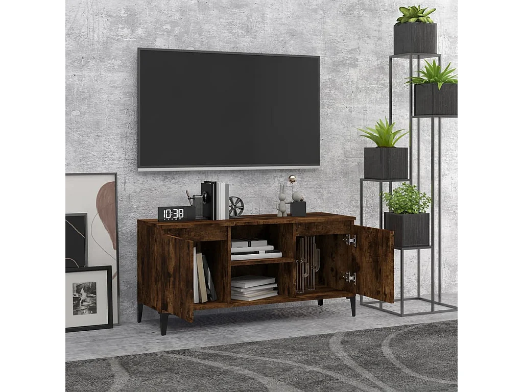 TV-Schrank,TV-Möbel mit Metallbeinen Räuchereiche 103,5x35x50 cm -gkd406943