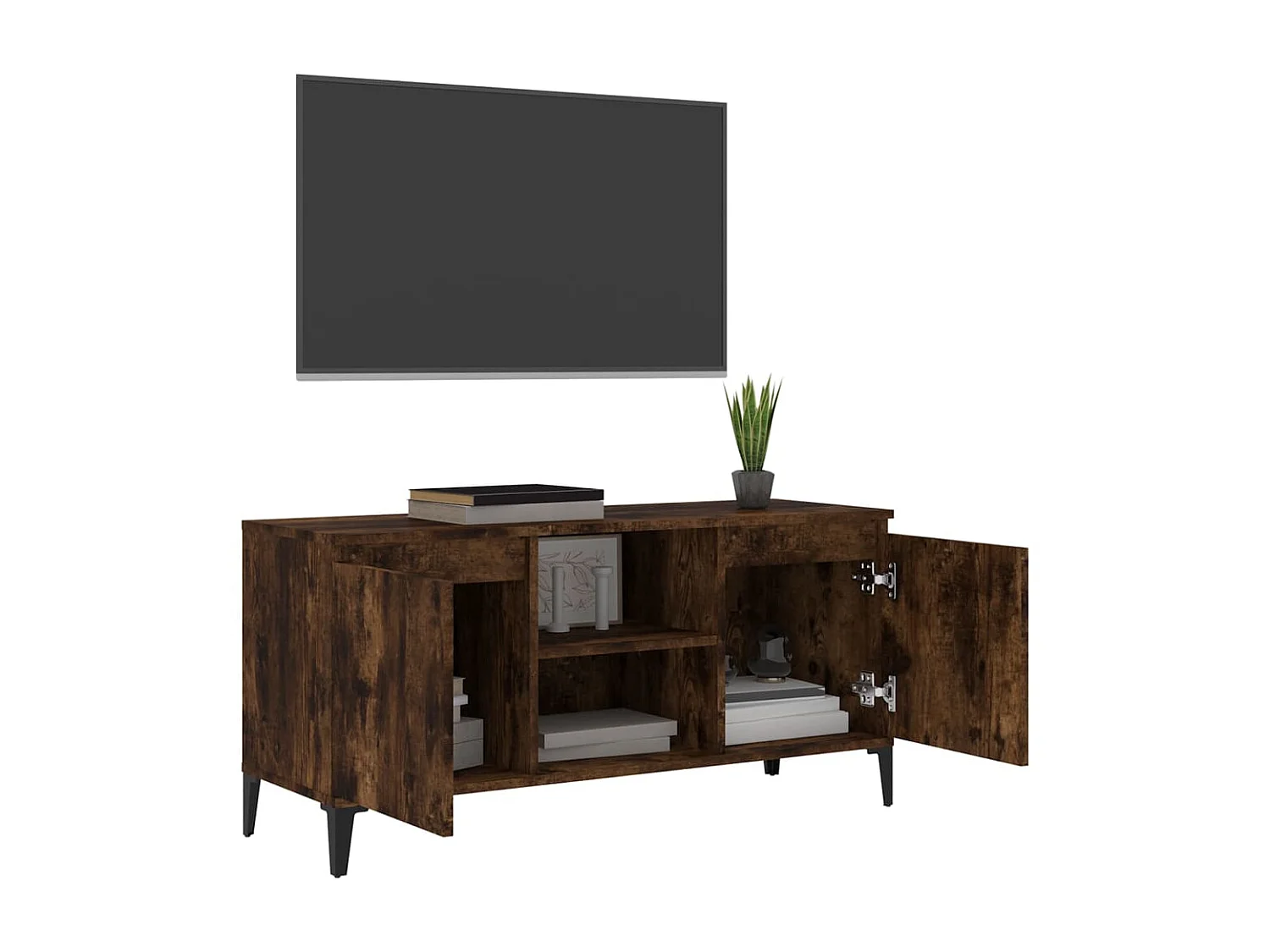 Meuble TV avec pieds en métal Chêne fumé 103,5x35x50 cm BE49719