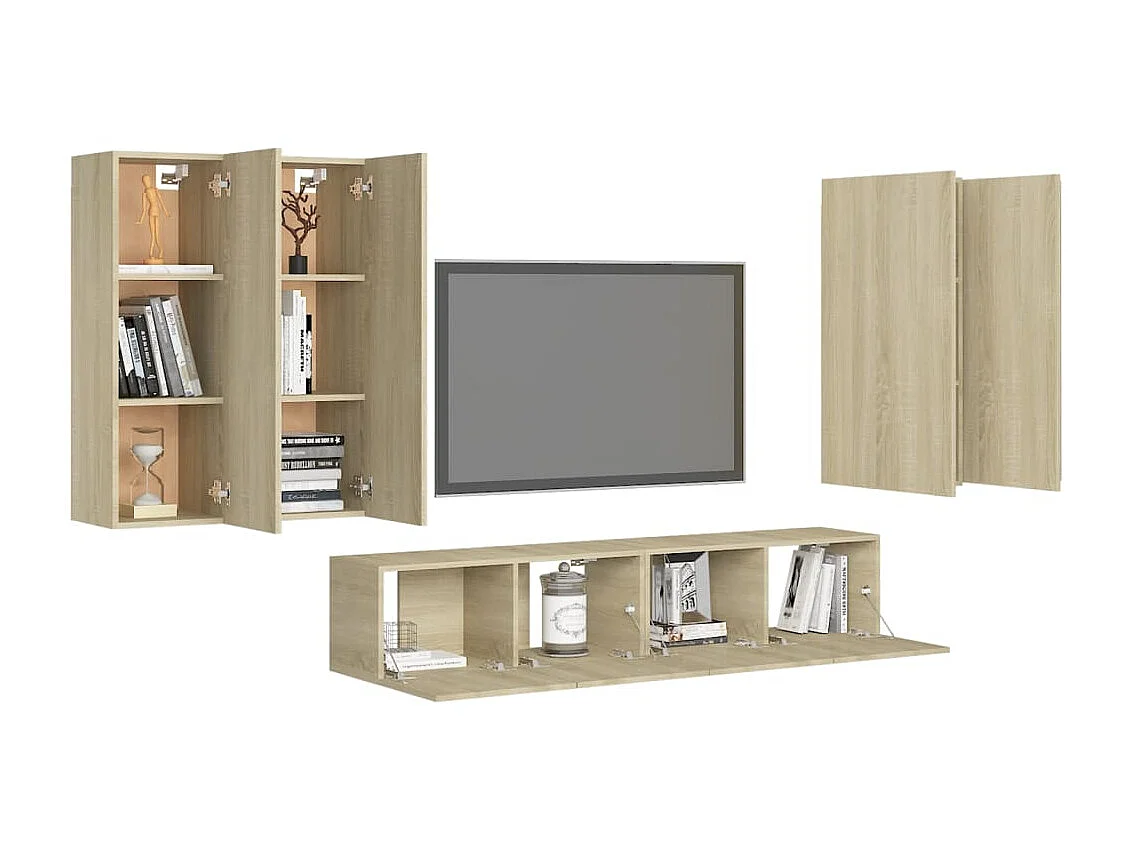6-tlg. TV-Schrank-Set,TV-Möbel Sonoma-Eiche Holzwerkstoff -gkd276861