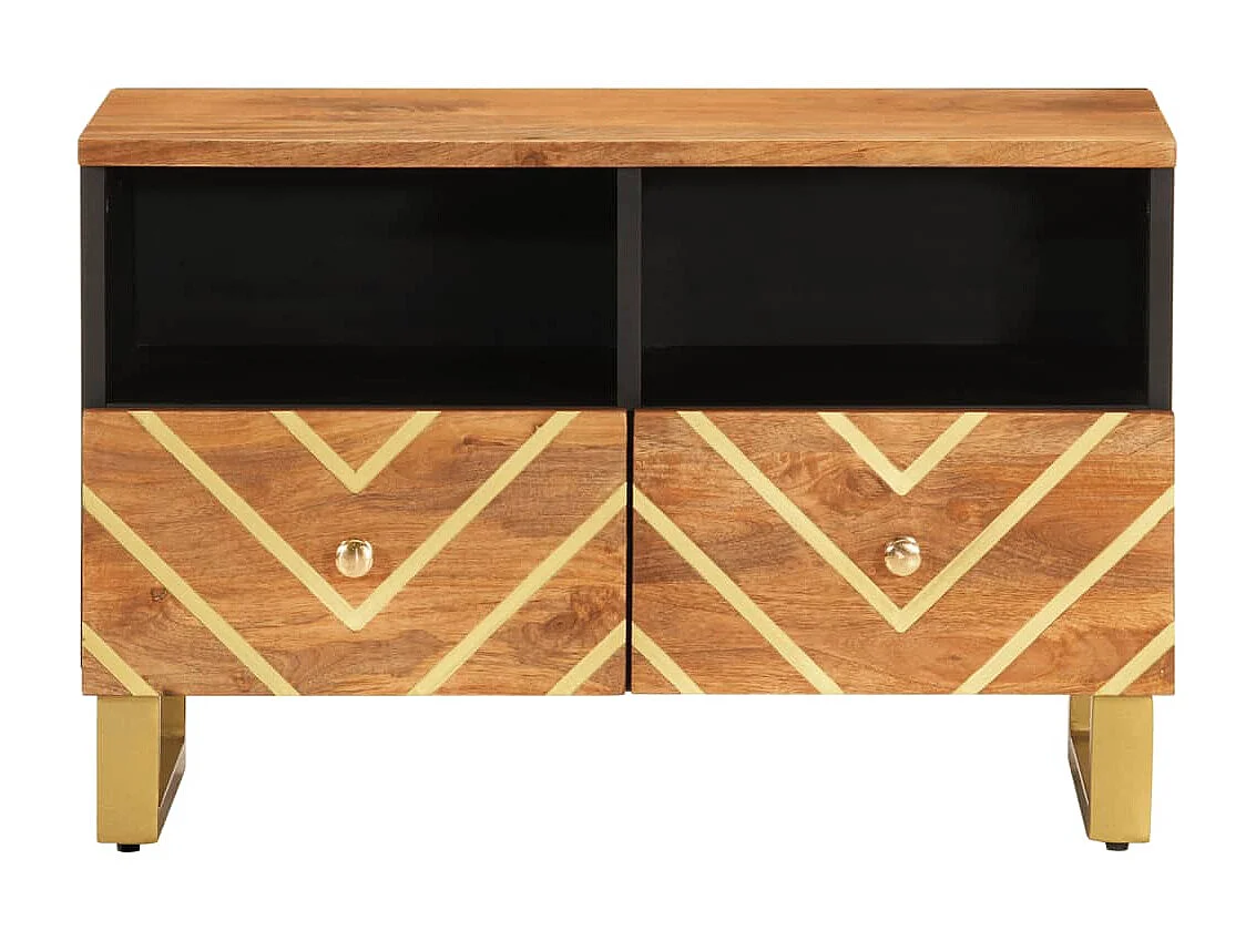 Meuble TV Moderne marron et noir 70x33,5x46 cm bois massif de manguier BE9684