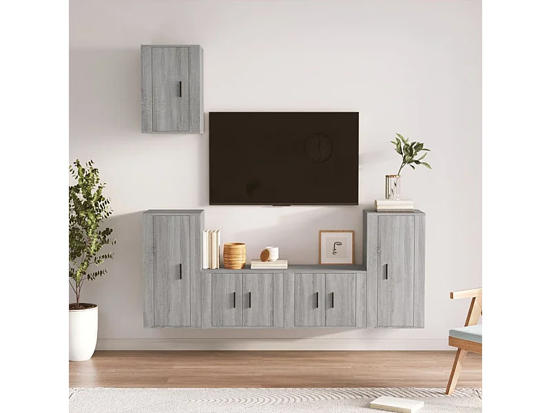 5-tlg. TV-Schrank-Set,TV-Möbel Grau Sonoma Holzwerkstoff -gkd30304
