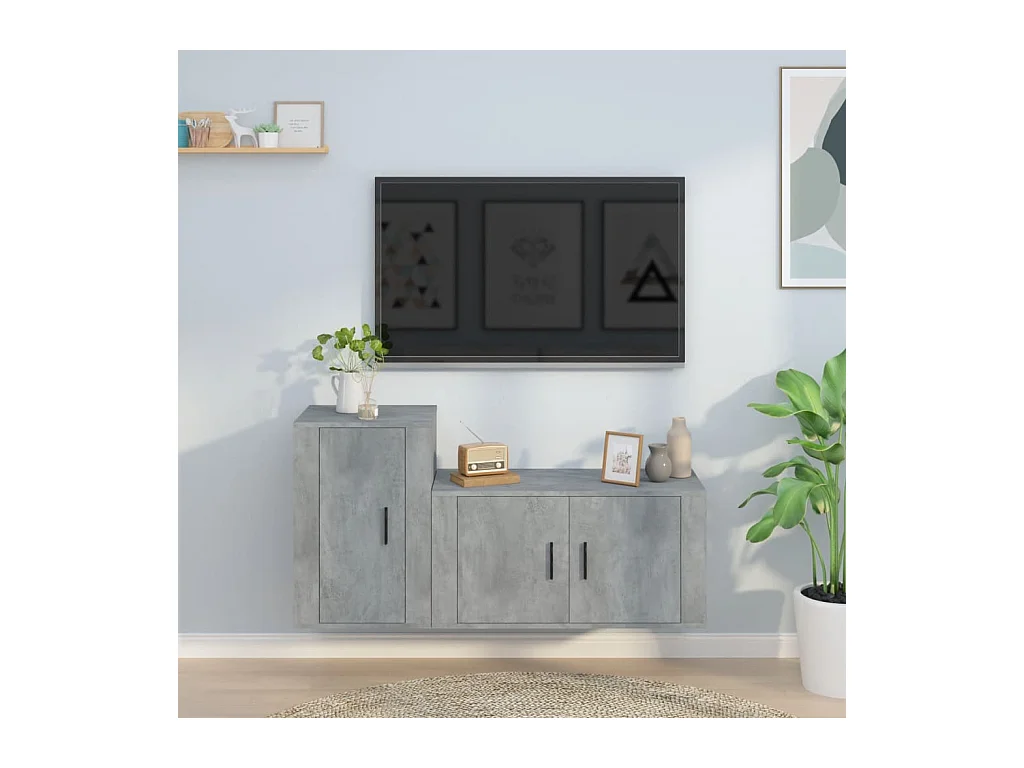 Meubles TV 2 pcs BEis béton bois d'ingénierie BE91375