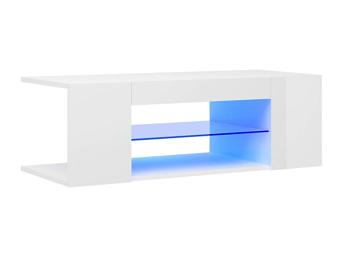 Meuble TV avec lumières LED blanc brillant 90x39x30 cm BE13466