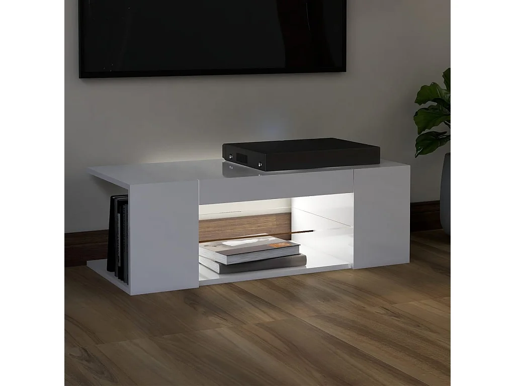 Meuble TV avec lumières LED blanc brillant 90x39x30 cm BE13466