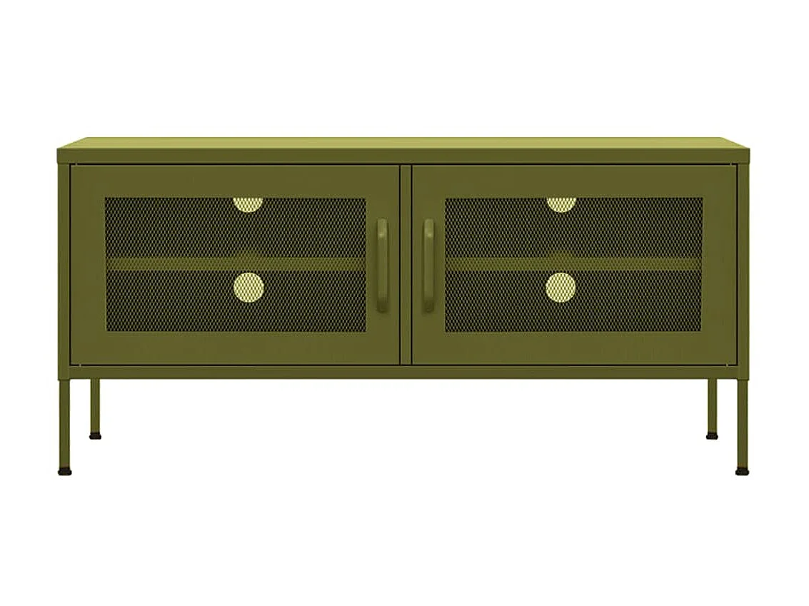 Meuble TV Vert olive 105x35x50 cm Acier BE33799
