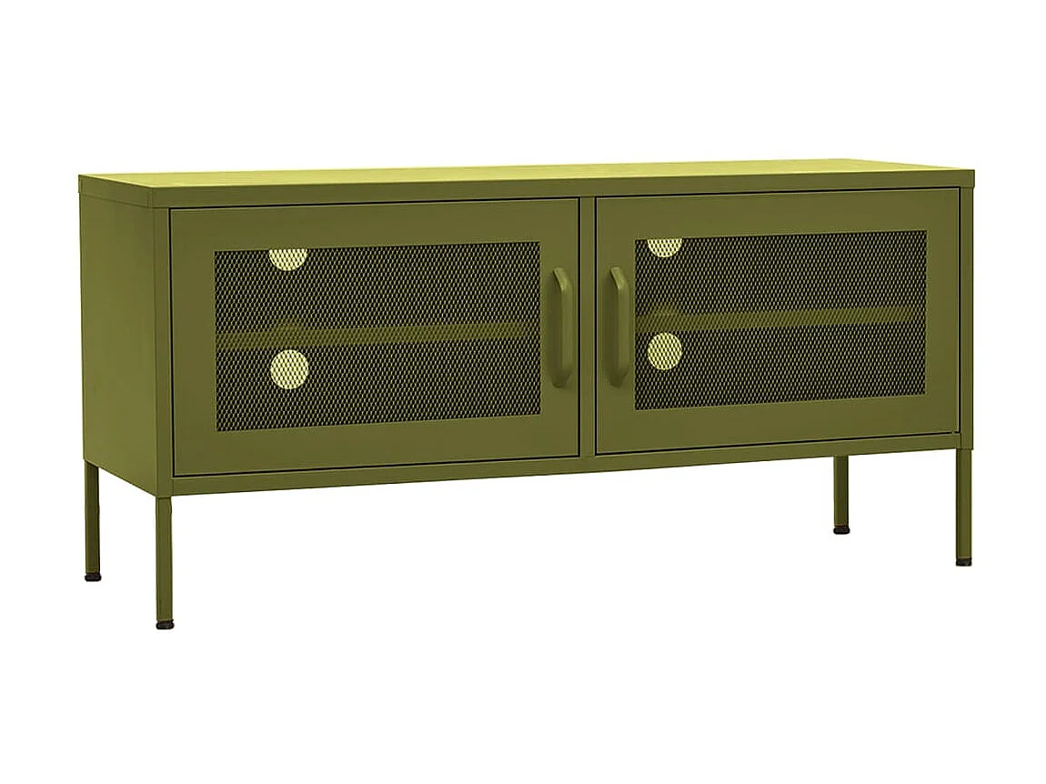 Meuble TV Vert olive 105x35x50 cm Acier BE33799