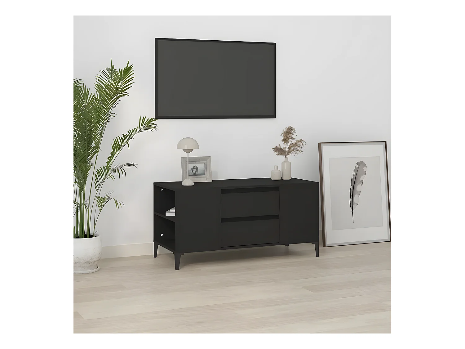 Meuble TV Noir 102x44,5x50 cm Bois d'ingénierie BE76409