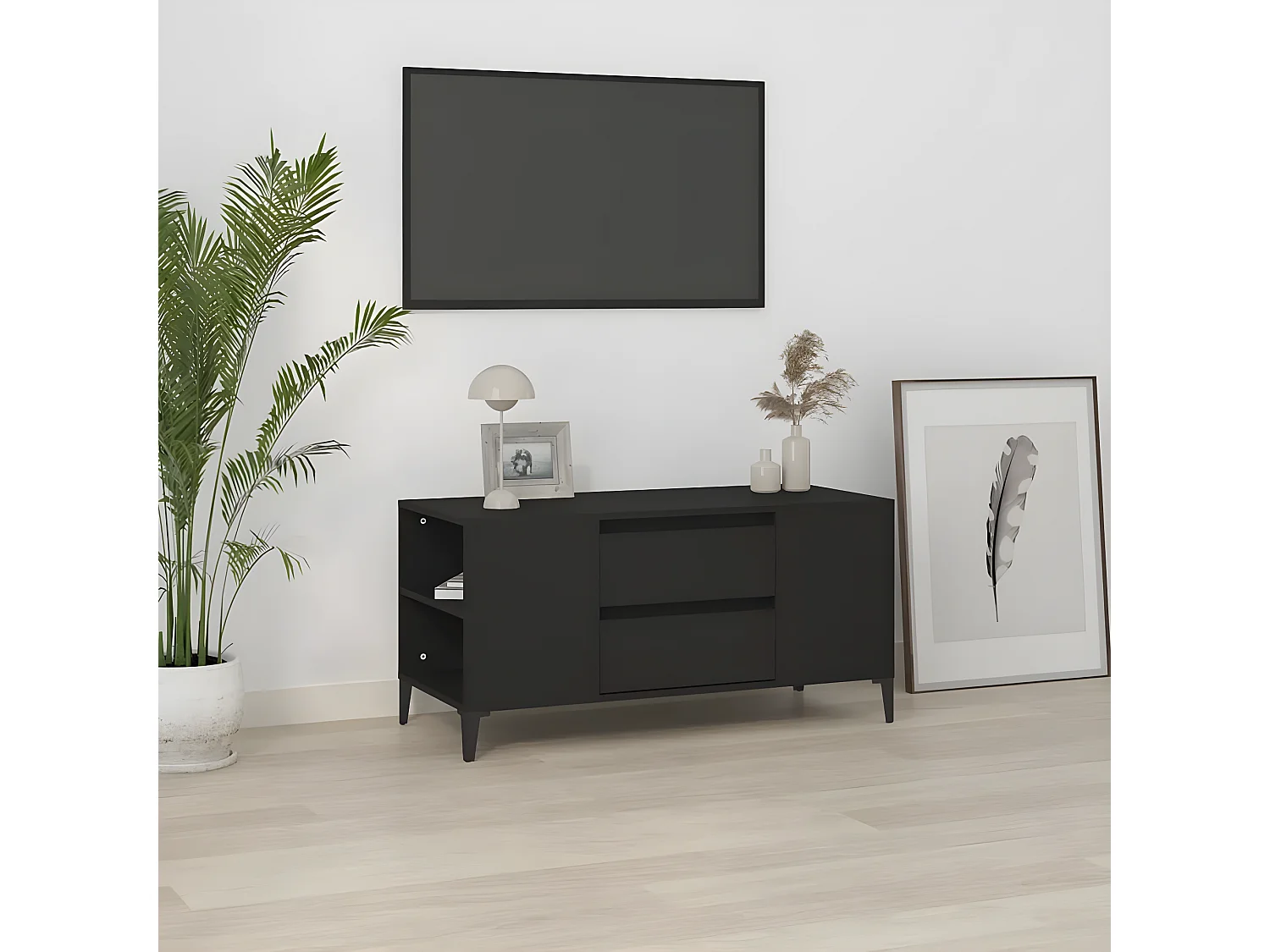 Meuble TV Noir 102x44,5x50 cm Bois d'ingénierie BE76409