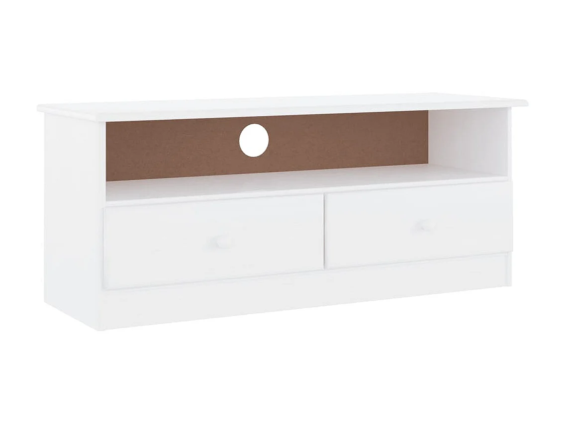 Meuble TV Moderne et tiroirs ALTA blanc 100x35x41 cm bois massif de pin BE4574